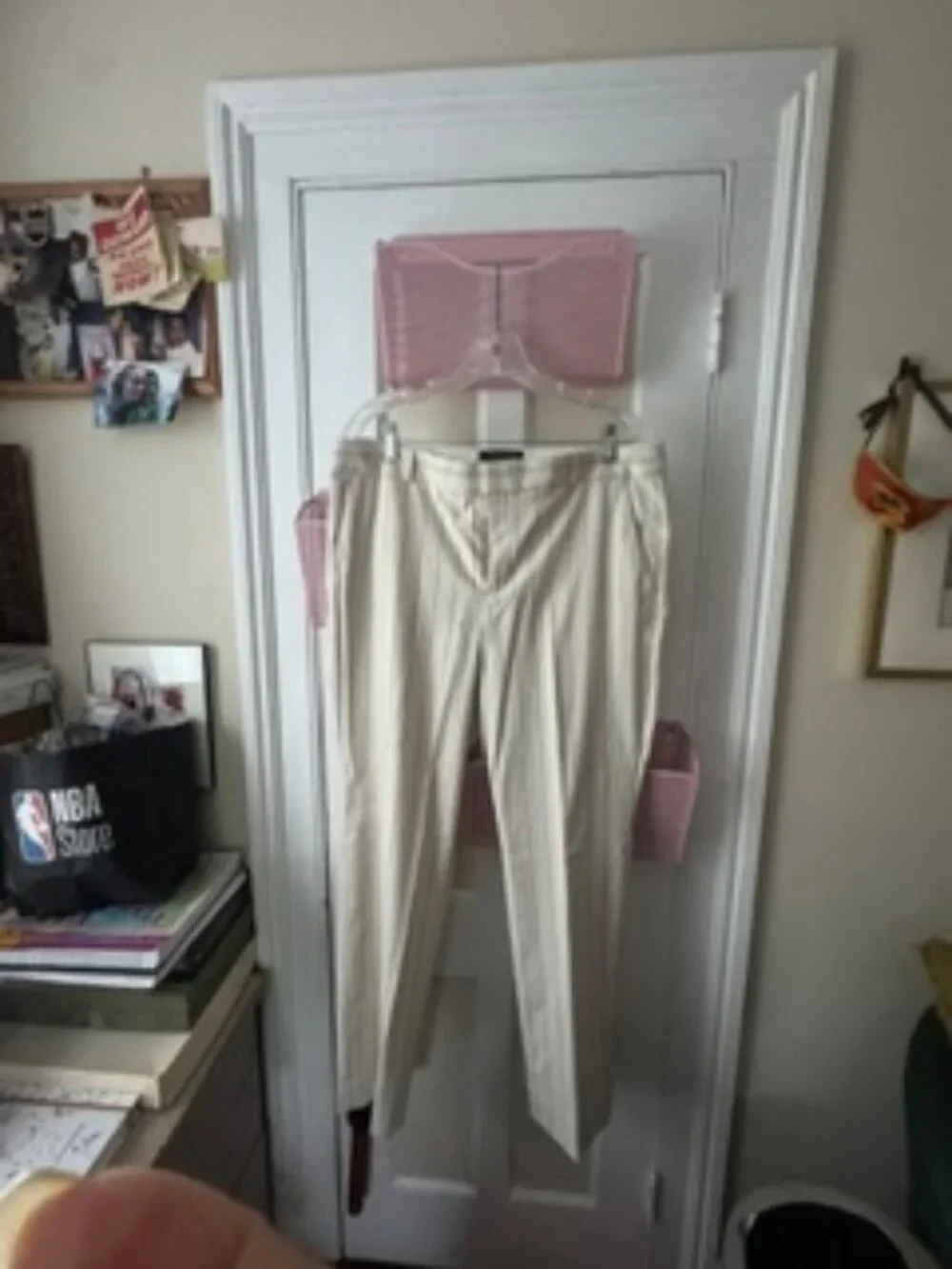 Banana Republic Ryan Fit Cream Pinstripe Ankle Pants | Size 14 | Cotton Linen Bl